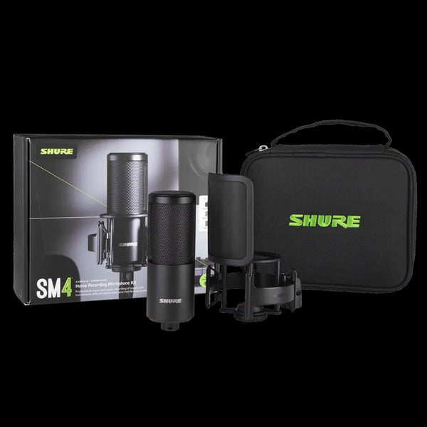 SHURE SHR-SM4-K-KIT Microphone Dual Diaphragm Condenser w/ Hard Mount and Case; Black