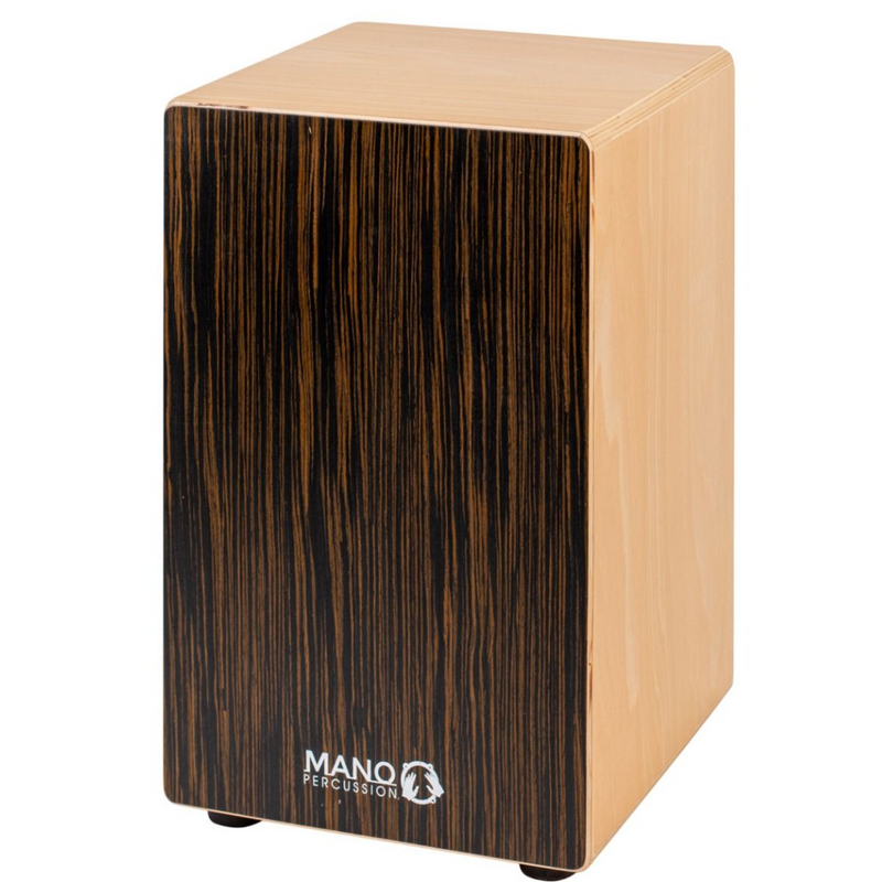 Mano Percussion Wooden Cajon in Natural and Striped Ebony Veneer Front