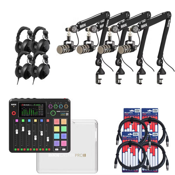 Rode RodeCaster Pro II Pack 4 w/ 4x PodMic, PSA1+, NTH100, Cover & 4 XLR Cables (3m)
