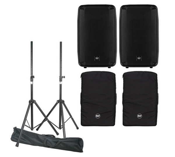 RCF HD 15-A 15" Premium Two-Way Active PA Speakers (Pair) w/ Stands & Covers