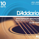 D'Addario EJ16-10P Phosphor Bronze Acoustic Guitar Strings, Light, 10 Sets