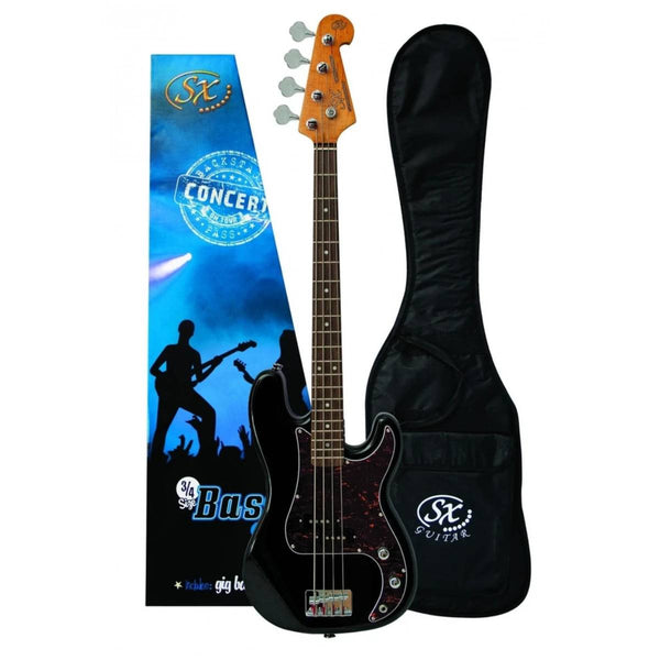 SX 3/4 Size Bass Guitar with Bag in Black