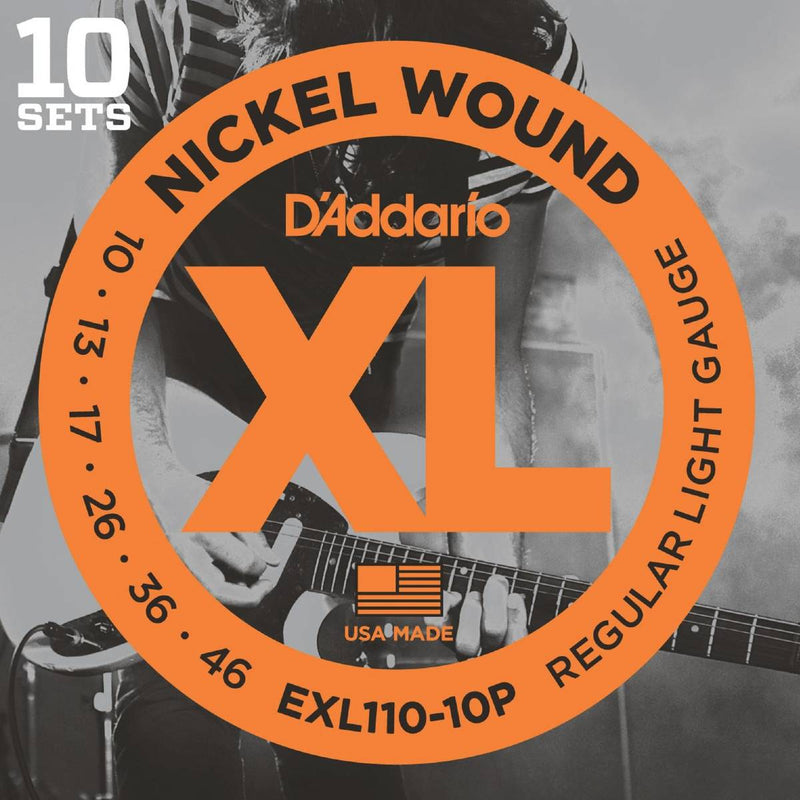 D'Addario EXL110-10P Nickel Wound Electric Guitar Strings, Regular Light, 10-46, 10 Sets